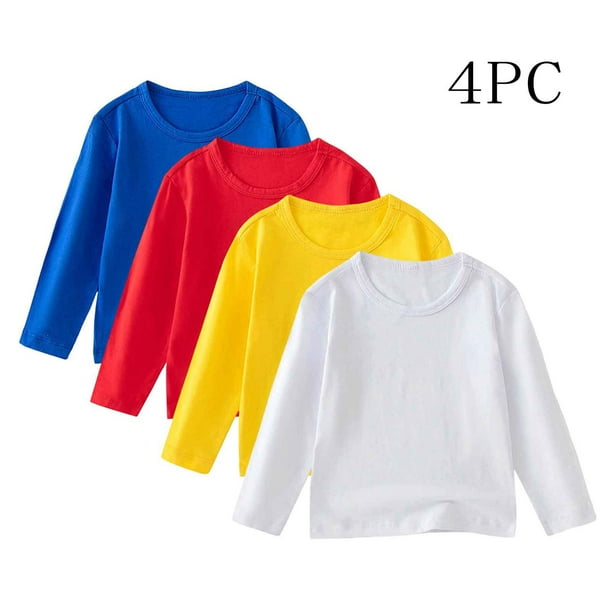 Blusas y camisas de manga larga con cuello redondo para niños pequeños, moda para niños, lindos colores sólidos, suaves, de manga larga, camiseta de cuello redondo, conjunto de cuatro piezas, camisola
