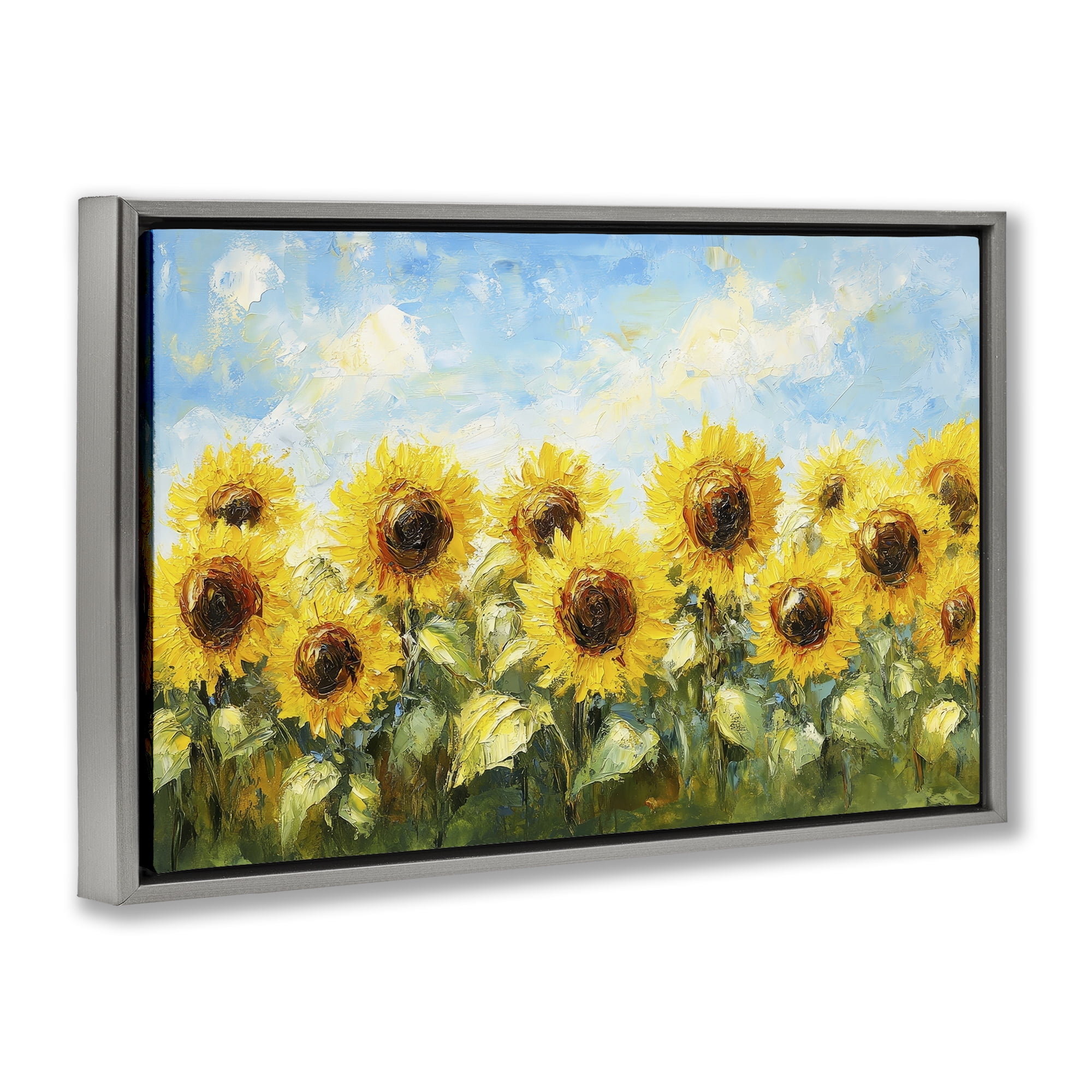 Stupell Industries Impressionist Sunflowers Horizon Gray Framed Floater Canvas Wall Art, design by Petal Prints Design