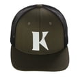 thumbnail image 2 of Daxton Baseball Trucker Hat 3D Capital Alphabet Letters Structured Mid Profile Cap, Olive Black Hat, White Letter K, 2 of 2