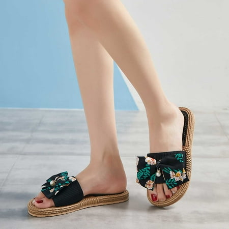 

Fitoron Slide Sandals for Women Casual Summer Wedge Sandals Open Toes Beach Shoes Gift- Black 7.5