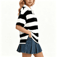 thumbnail image 3 of Henley Shirts for Women Elbow Sleeve Striped Polo Shirts Causal Loose Lapel Summer Pullover Tops, S, 3 of 4