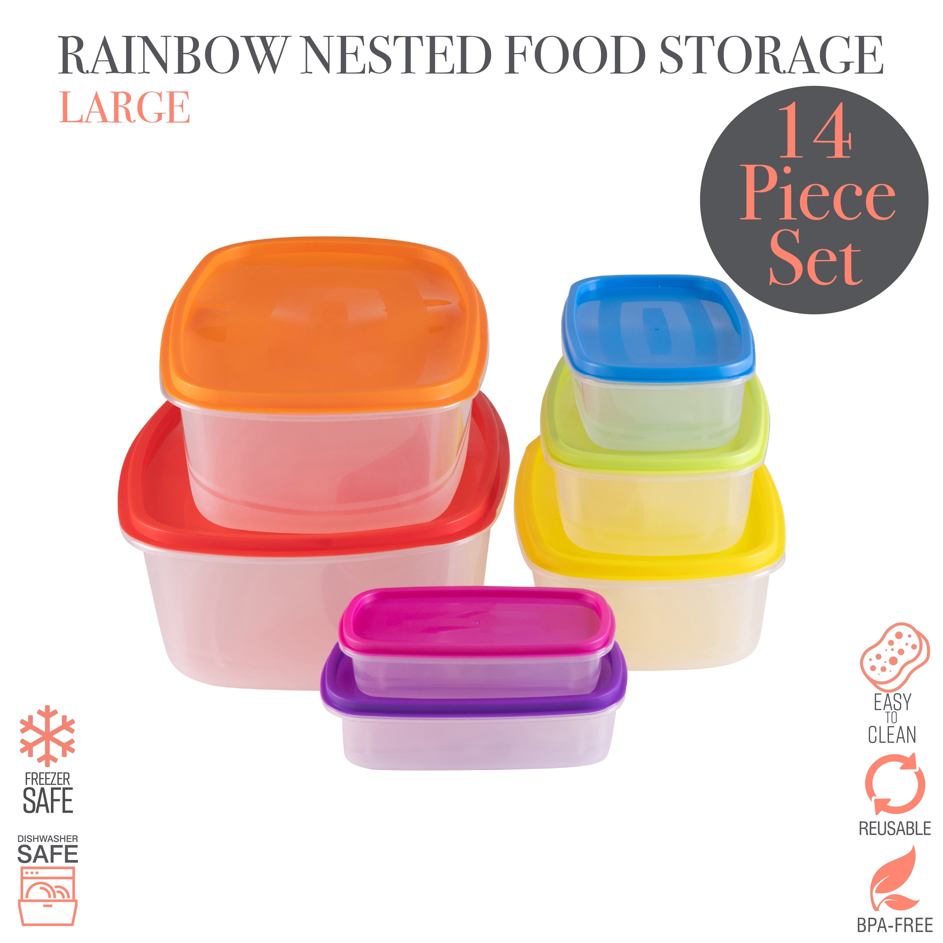 Everusely 3 Piece Nesting Container Set - Bright Rainbow