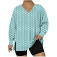 thumbnail image 1 of Vêtements Grande Taille pour Femmes, Haut Décontracté Grande Taille pour Femmes à Coupe Régulière Imprimé à Col en V à Manches Longues avec Fente à l'Ourlet, Hauts Grande Taille, 1 of 4