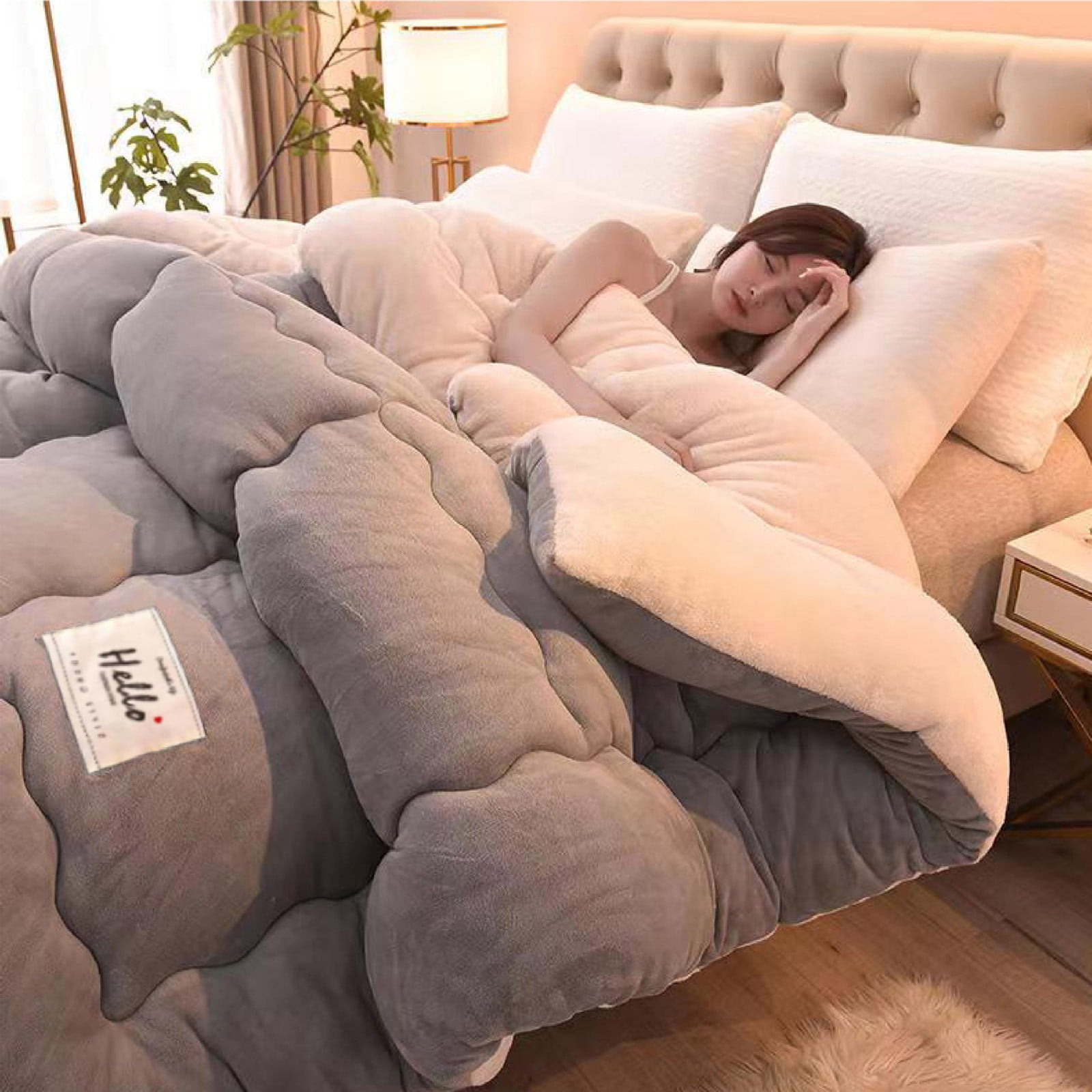 Kezqiaxn Thickened Comforter Clearance, 150x200cm Milk Fleece Full Size Comforters Winter Quilt Doubles Lightweight Quilt Bed Thick Blankets Warm Cotton Quilt for Camping/Bedroom/All Season Gray