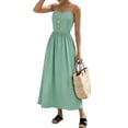 thumbnail image 3 of Women's Spaghetti Strap Button Front Midi Dress Casual Summer Sundress Light Green M, 3 of 9