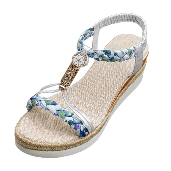 Fukaraa Orthopedic Wedge Sandals Women Platform Beach Shoes Jeweled Ankle Strap Slip On