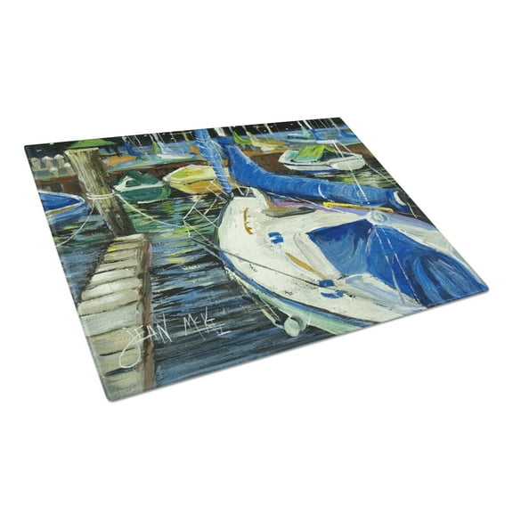 Caroline's Treasures Night on the Docks Sailboat Glass Cutting Board Large