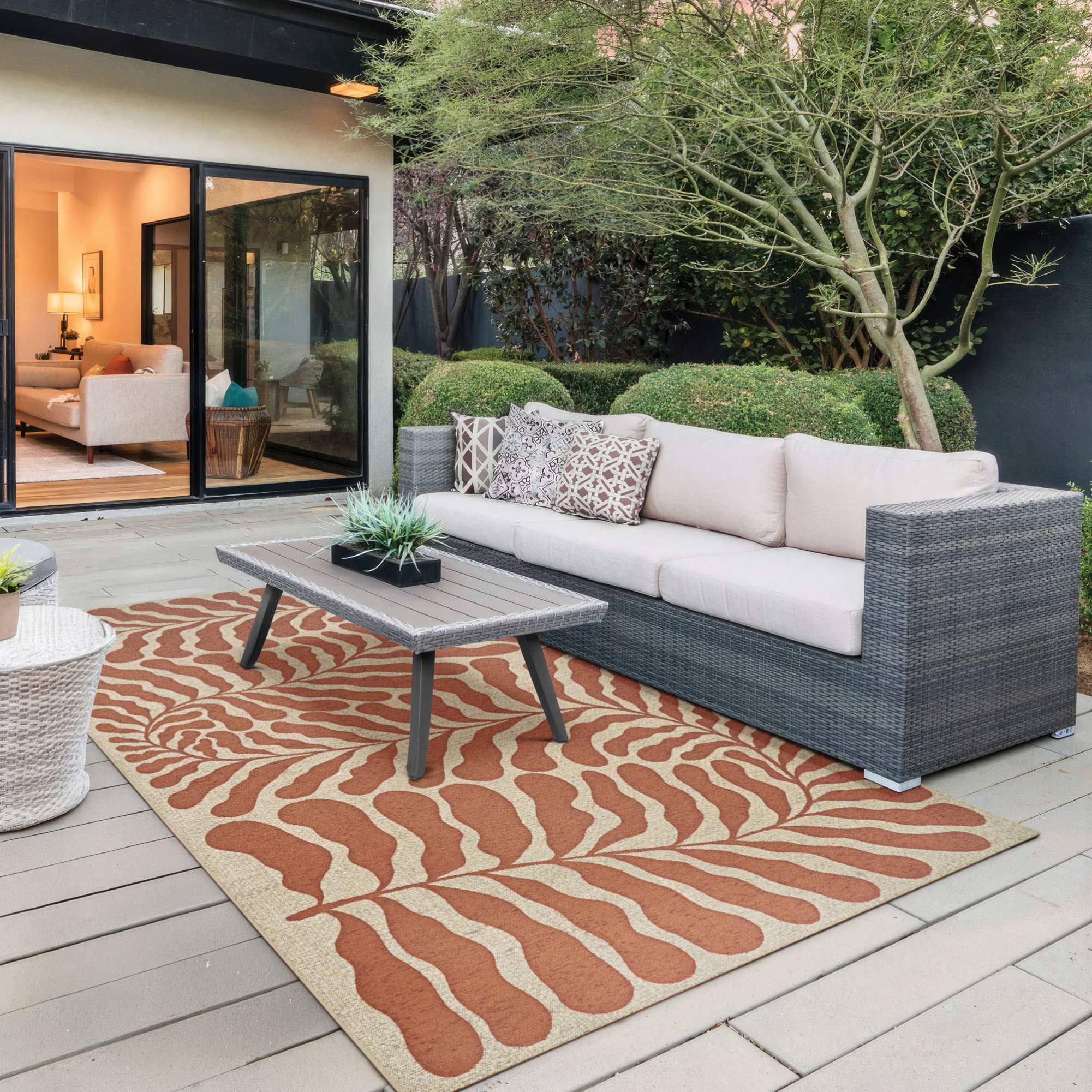 Couristan Castille Fiore 5'3" x 7'6" Terra and Cotta Outdoor Rug