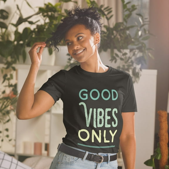 Positive Good Vibes Men Women Motivational Tshirt (Black, S)