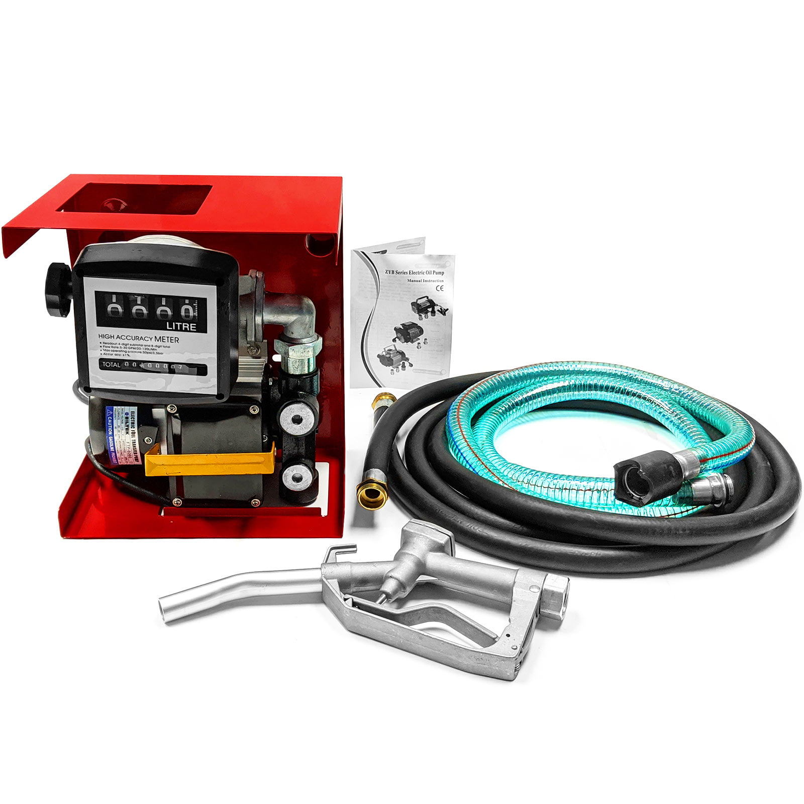 110V Electric Oil Fuel Diesel Gas Transfer Pump W/Meter 12' Hose Manual Nozzle 
