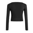 thumbnail image 5 of Women Long Sleeve Square Neck Navel Top Ribbed Slim Fit Top Casual Basic T Shirt, 5 of 5