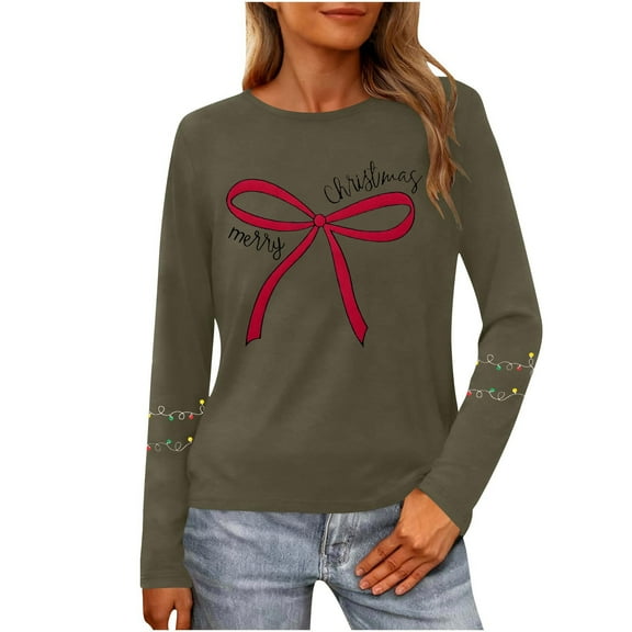 Womens Long Sleeve Merry Christmas T-Shirts Casual Merry and Graphic Tee Christmas Tree Tops