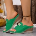 thumbnail image 5 of Dakaela Slip on Wedge Sandals for Women Leather Open Toe Platform Summer Beach Slides Espadrilles Comfortable Dressy Sandal Mules Size 6-10 Green, 5 of 9