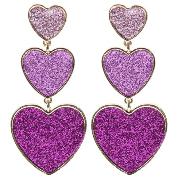 2 Pairs Heart Drop Earrings Statement Earrings Three Heart Earrings Dangling Earrings