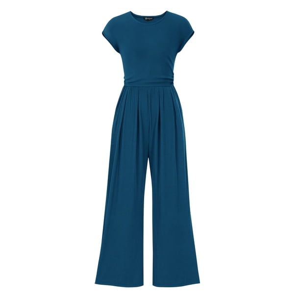 Mono Enterizo PRETTYGARDEN de Punto Canalé con Mangas Cortas y Pantalón Ancho XXL