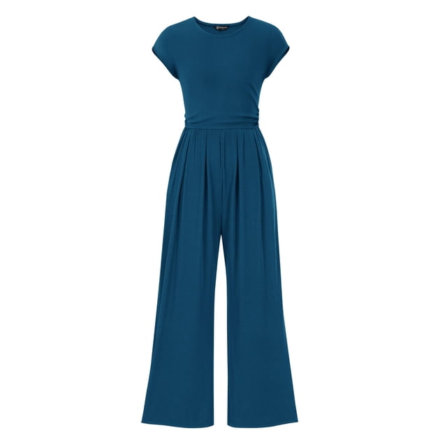 Mono Enterizo PRETTYGARDEN de Punto Canalé con Mangas Cortas y Pantalón Ancho XXL