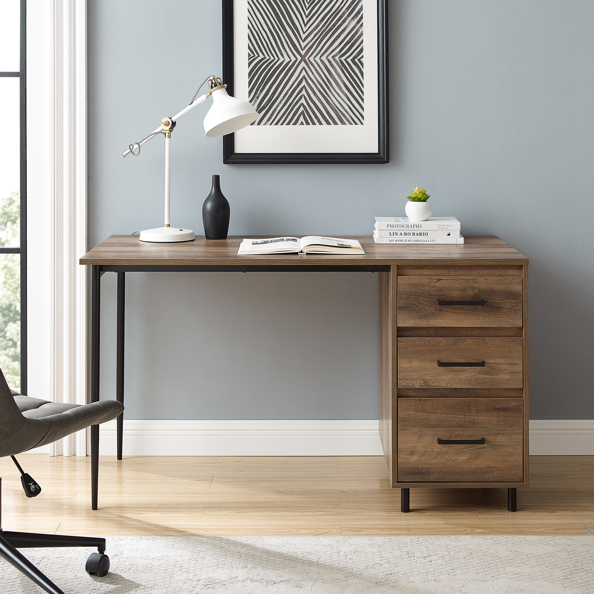 Manor Park Urban Industrial Storage Writing Desk, Reclaimed Barnwood