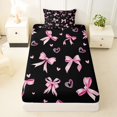 thumbnail image 3 of Erosebridal Pink Coquette Bowknot Twin Sheet Sets For Bow Lovers,Cute Loves Print Kids Bedding 3-Piece, 3 of 6