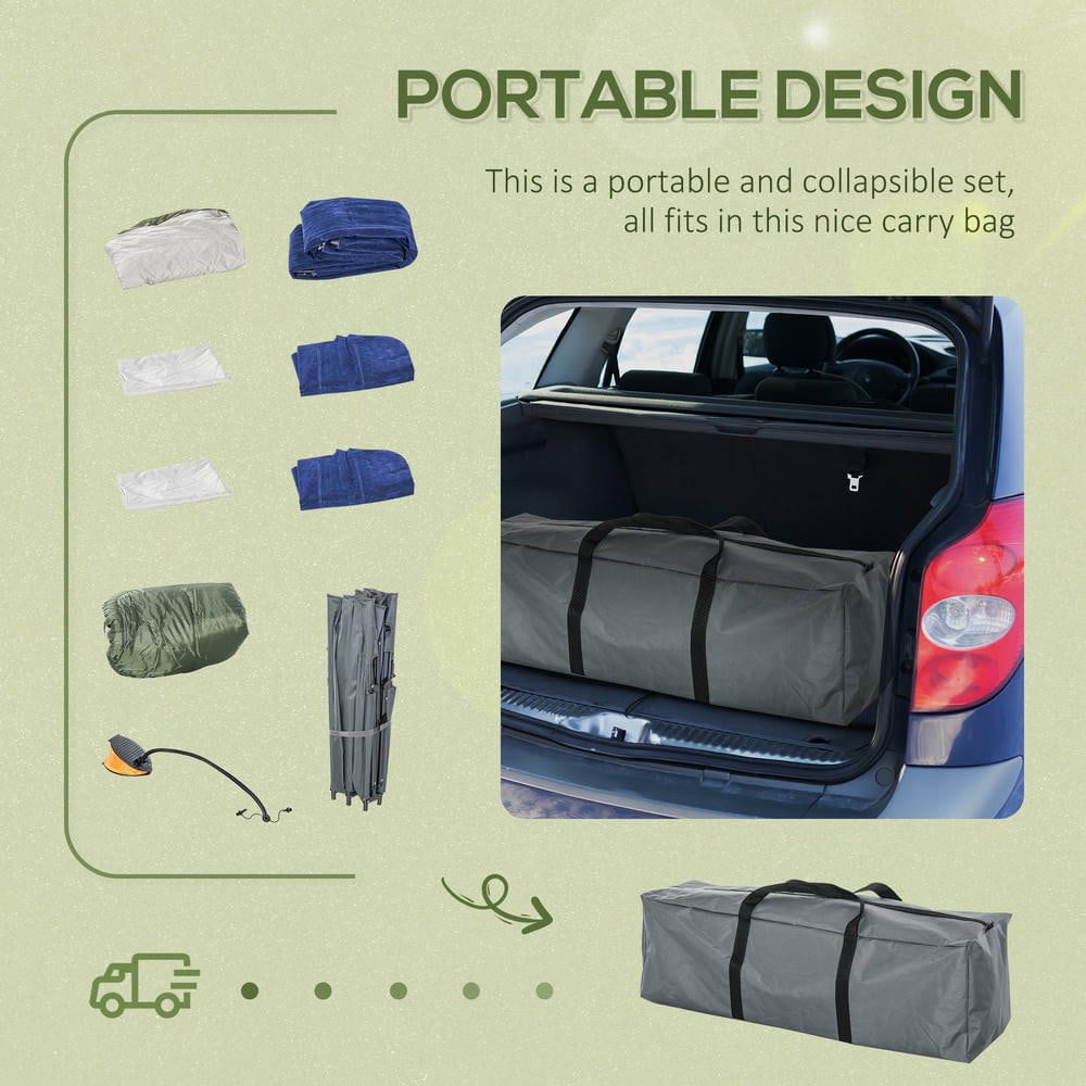 Resenkos 2-Person Folding Camping Cot Set, Sleeping Bag, Inflatable Mattress, Pillows, Carry Bag – Soft for Outdoor, Camp, Beach