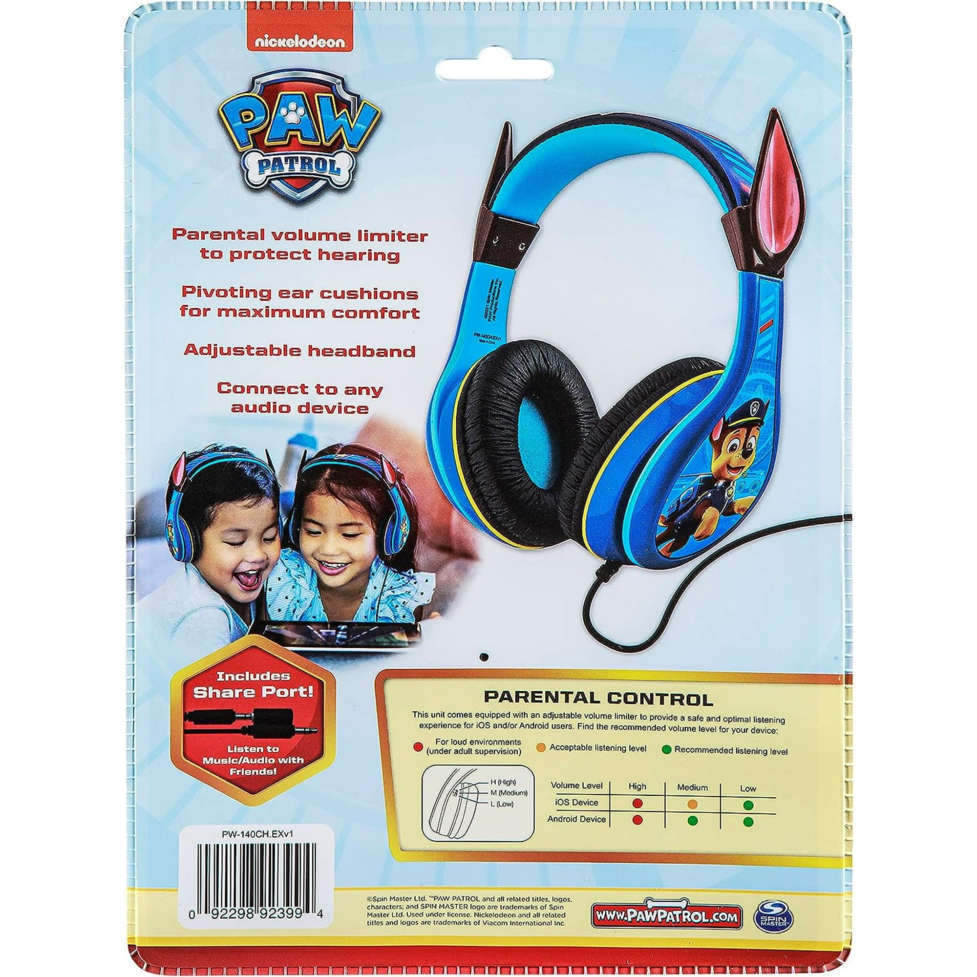 eKids Paw Patrol Chase Headphones for Kids with Built in Volume Limiting Feature for Kid Friendly Safe Listening Walmart