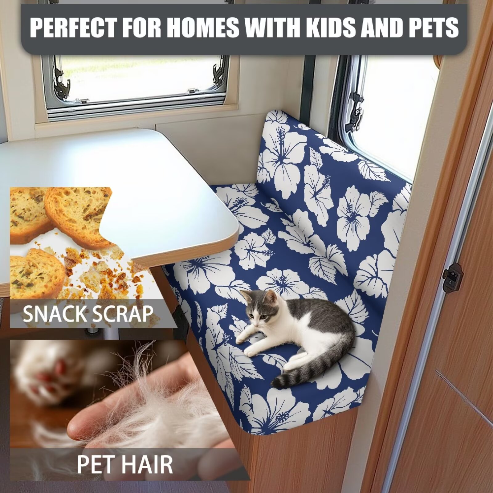 XYZCANDO Beautiful Hibiscus Pattern Geometric Pattern RV Dinette Cushion Covers Camper Accessories Universal Slip Covers for Loveseat Cushion Covers for Couches and Sofas Travel Trailer Accessories
