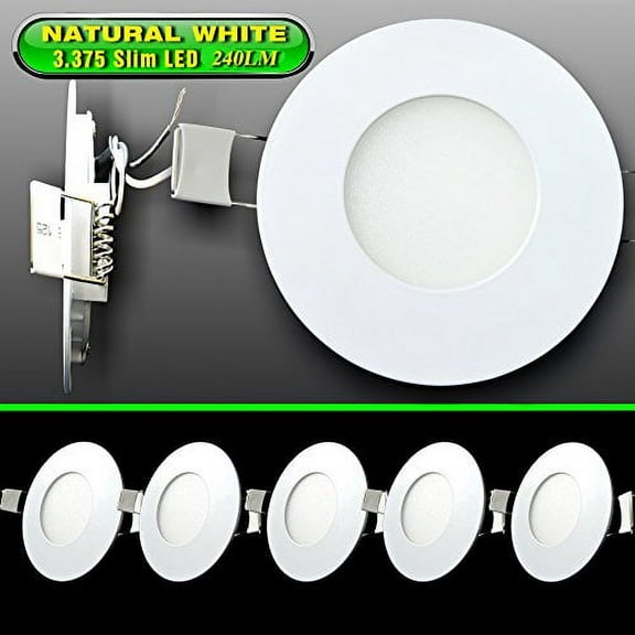 Leisure LED 5 Pack RV Boat Recessed Ceiling Light 240 Lumen Super Slim LED Panel Light DC 12V 3.375" 3W Full Aluminum Downlights, Natural White (Natural White, 5 Pack)