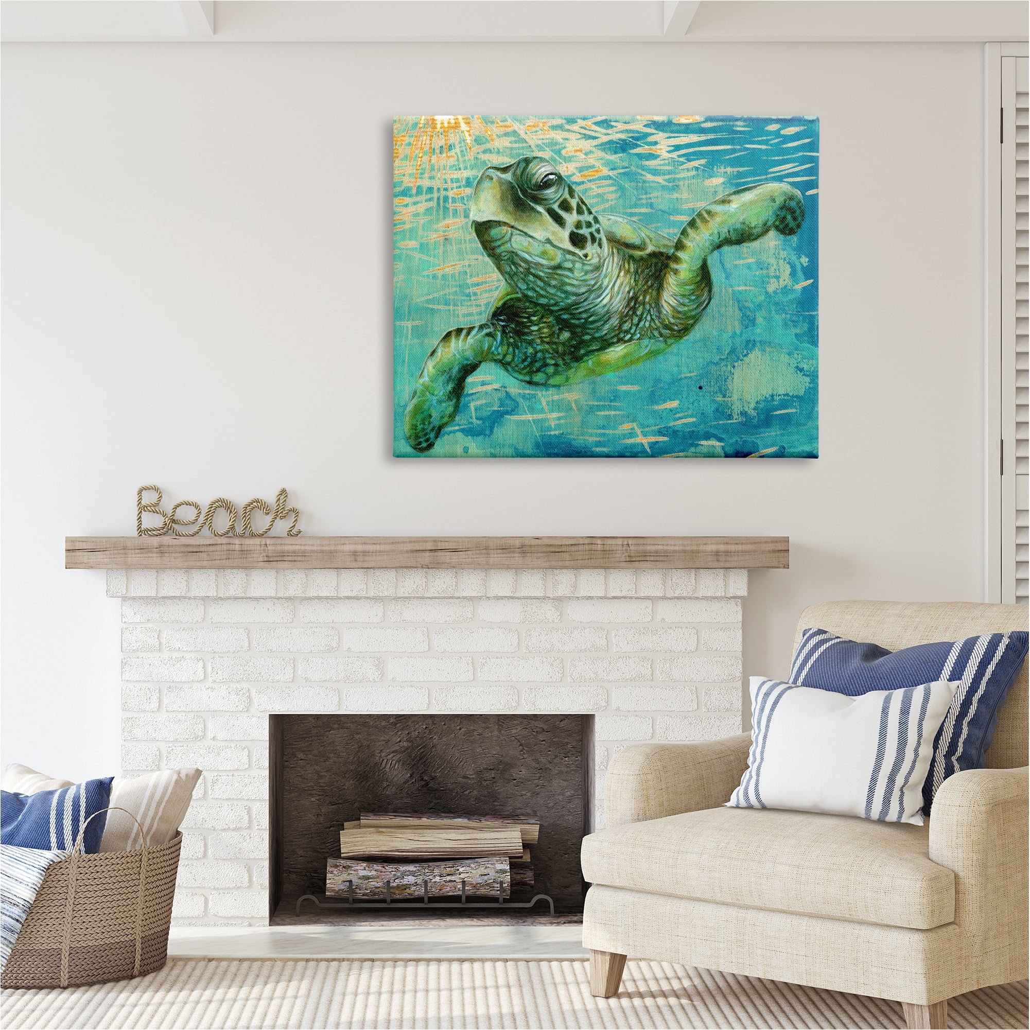 Stupell Industries Turtle & Abstract Rays Animals & Insects Painting Gallery Wrapped Canvas Art Print Wall Art, 48 x 36
