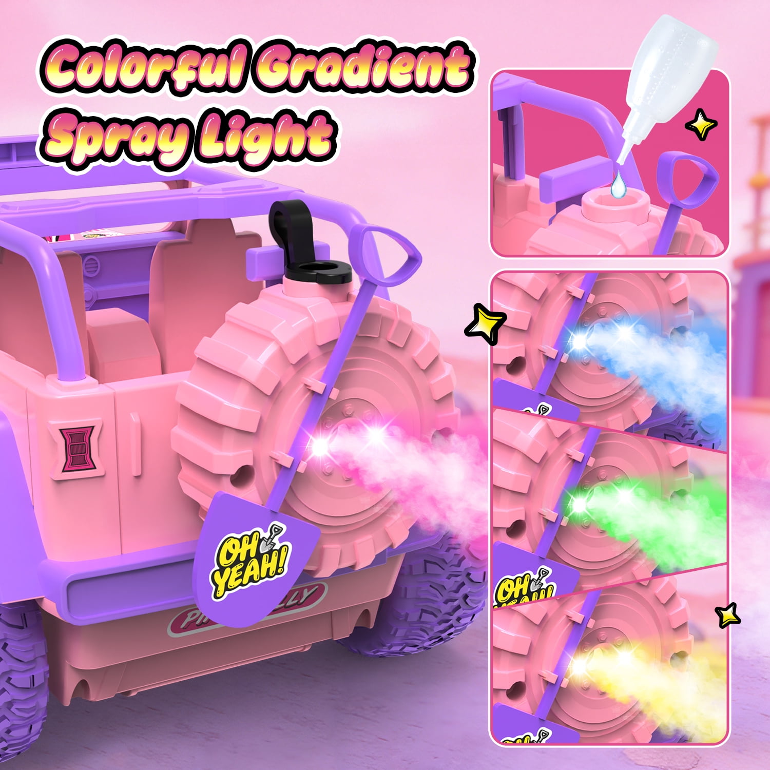 JoyStone Pink RC Cars for Girls, 2.4GHz Remote Control Truck with LED Lights, Spray & Sound Effects, DIY Stickers, Toy Cars Gift for Kids 3+