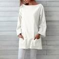 thumbnail image 2 of Oversized Long Sleeve T Shirts for Women Womens Long Sleeve Linen Shirt Boat Neck Loose Plain Casual Lightweight Spring Fall Shirts Linen Tops With Pockets Ship Leader Women's Long Sleeve T-Shirt, 2 of 2