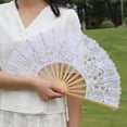thumbnail image 2 of Grofry Handheld Fan Vintage Style Folding Fan with Lace Trim And Tassel Pendant Elegant Fabric And Bamboo Hollowed Hand Fan for Wedding Party, 2 of 7