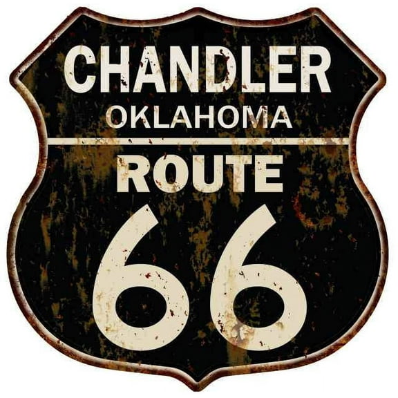 CHANDLER, OKLAHOMA Route 66 Shield Metal Sign Man Cave Garage 211110014200