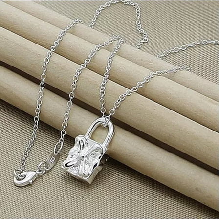 GKNET 925 Silver Fashion Star Round Cross Heart Lock Pendant Necklace Chain for Women