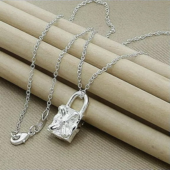 GKNET 925 Silver Fashion Star Round Cross Heart Lock Pendant Necklace Chain for Women
