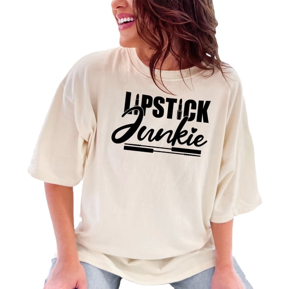 Lipstick Junkie Makeup Lovers Gift, Ivory Comfort Colors T-Shirt, 3XL