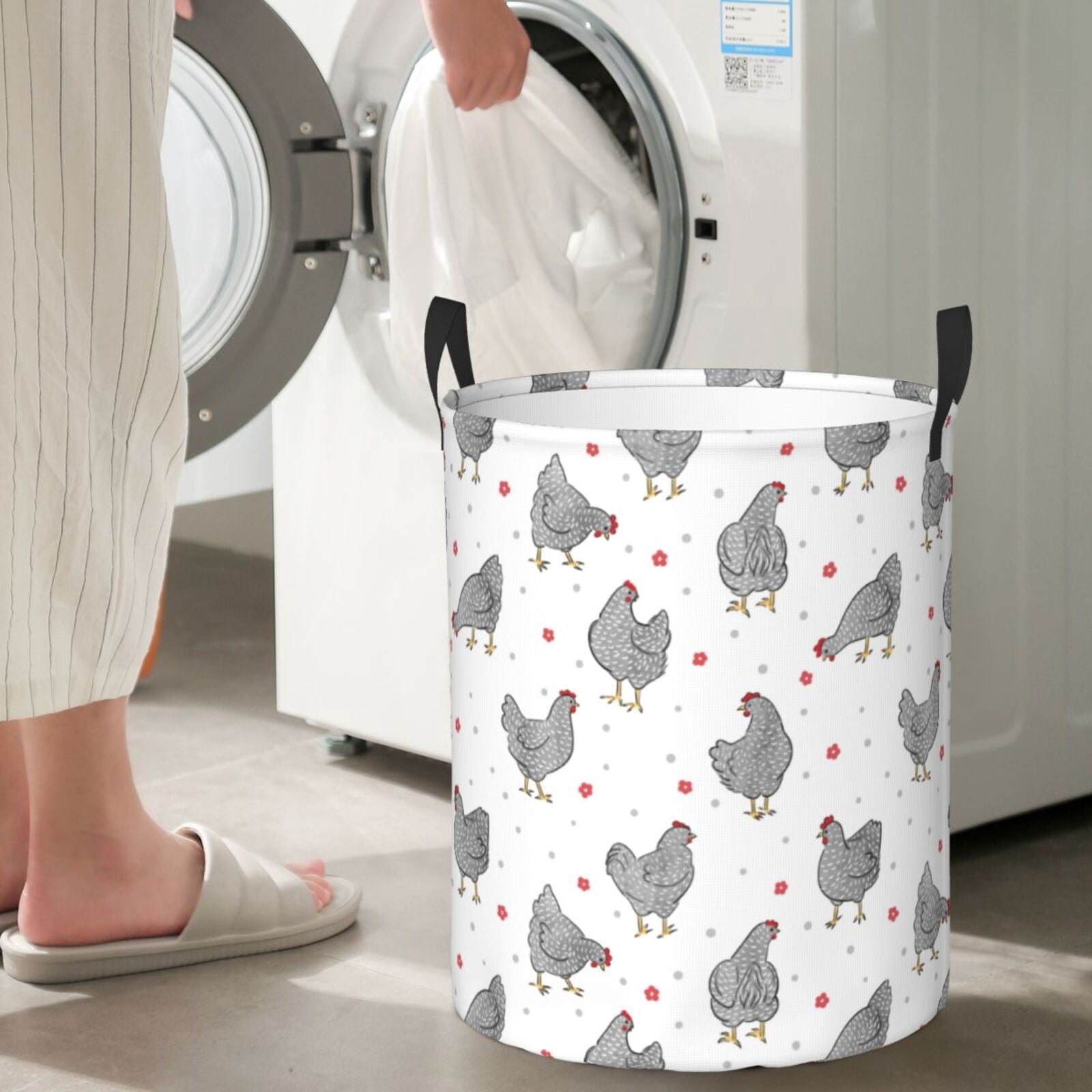 Large Laundry Basket with Handles - Rustic Cute Chicken Flower Kids Baby Dirty Clothes Laundry Hamper for Bedroom Aesthetic