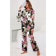thumbnail image 2 of Pyjama à Manches Longues pour Femmes, Col Rond Doux, Fp-big Leaf Pink, 2 of 5
