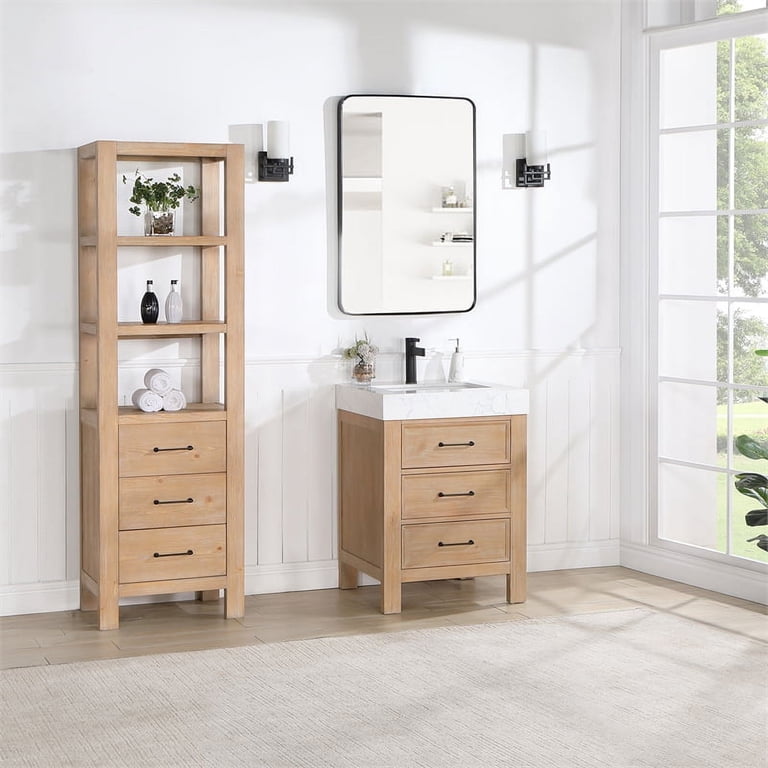 Leon 22in. Brown Linen Storage Cabinet for Bathroom and more