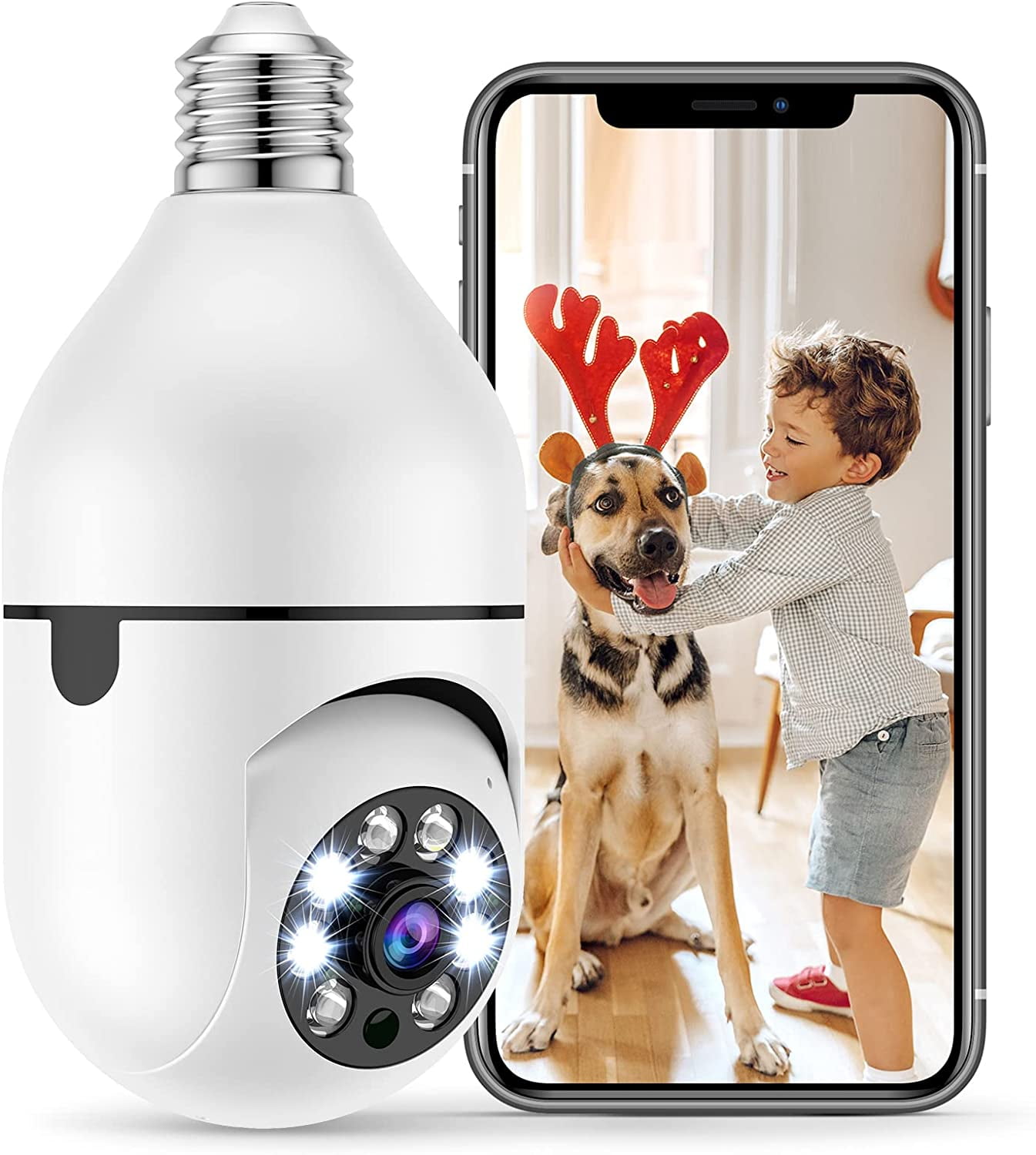 1080P E27 Bulb Camera 360 Degree Panoramic Wireless Home Surveillance Cameras Smart Motion Detection and Alarm Night Vision Light Bulb Camera WiFi Outdoor Two Way Audio 