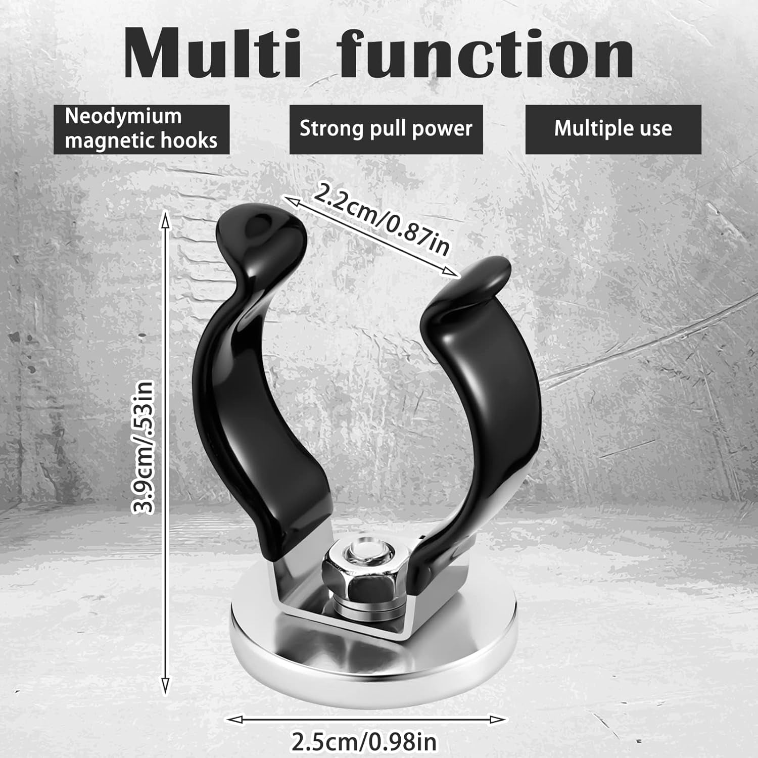 ABCISI Magnetic Hook Round Base, Magnet Fastener with Steel Clip, Chrome Plate Magnetic Tool Holder, Heavy Duty Holder for Indoor Outdoor Hanging Kitchen Home Organization(Black,4 Pcs)