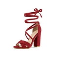 thumbnail image 1 of BLISSFUL STEP Sandales pour Femmes Unies à Brides Croisées Talons Blocs Talons Hauts Sandales à Lacets Rouge 8, 1 of 8