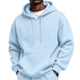 thumbnail image 2 of Men Hoodie Sweatshirt Pullover with Kangaroo Pocket Lightweight Casual Hooded Top Apparel for Spring Fall Wear Light Blue L, 2 of 6