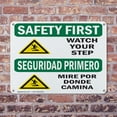 thumbnail image 4 of (2 Pack) Watch Your Step With Symbol Bilingual OSHA Safety First Sign 10 Inch X 7 Inch Plastic Sign, Weather Resistant, UV Protected for Workplace, Business, and Construction Site, Made, 4 of 8