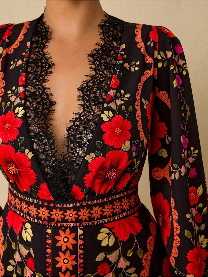 red and black floral maxi dress Baltic Born Womens Suzy Maxi Dress | Black + Red Multi