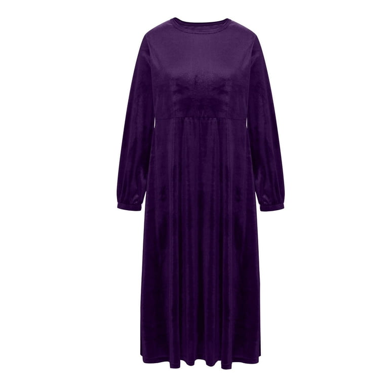 Blczomt Purple Winter Dresses for Women Long Sleeve Maxi Plain Velvet Dress Crew Neck Dressy Elegant Dress - Walmart.com Blczomt Purple Winter Dresses for Women Long Sleeve Maxi Plain Velvet Dress Crew Neck Dressy Elegant Dress - Walmart.com
