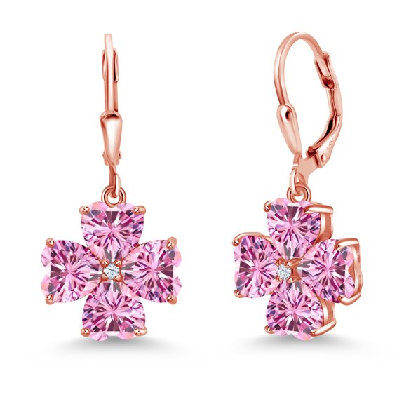 Gem Stone King 18K Rose Gold Plated Silver Pink Moissanite Dangle Earrings for Women (6.42 Cttw, Gemstone, Heart Shape 6MM)