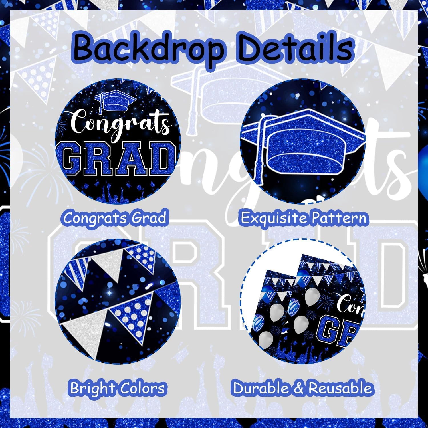 73Pcs Congrats Grad Decorations 2024, Navy Blue and Silver Graduation Decor with Congrats Grad Backdrop Navy Blue Silver Balloon Garland Arch Kit for Class of 2024 Grad Prom Graduation Supplies