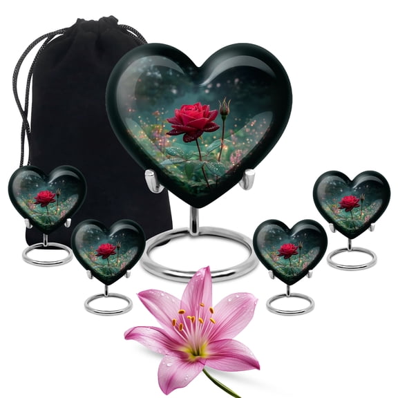 SABURIAL Rose Urn - Keepsake Burial Urn For Human Ashes Adult Mom & Dad - Large Memorial Funeral Urns - Combo Of 8 Inch & 3 Inch