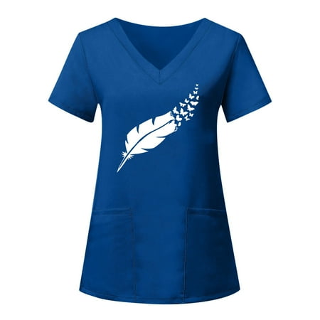 

Luiyenes Tshirts Shirts for Women Graphic V-Neck V Neck Scrub Top