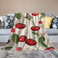 thumbnail image 2 of Chilfamy Cherries Leaves Print Flannel Throw Blanket Lightweight Soft Blanket All Seasons 40x50in, 2 of 6