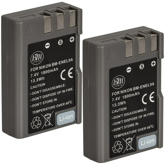 BM Premium 1800mAh Power Battery for Nikon D5000 Camera, EN-EL9A, 2 Count